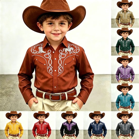 CAIXIA Boys Long Sleeve Chambray Shirt Western Cowboys Pearl Snap Button Down Shirts
