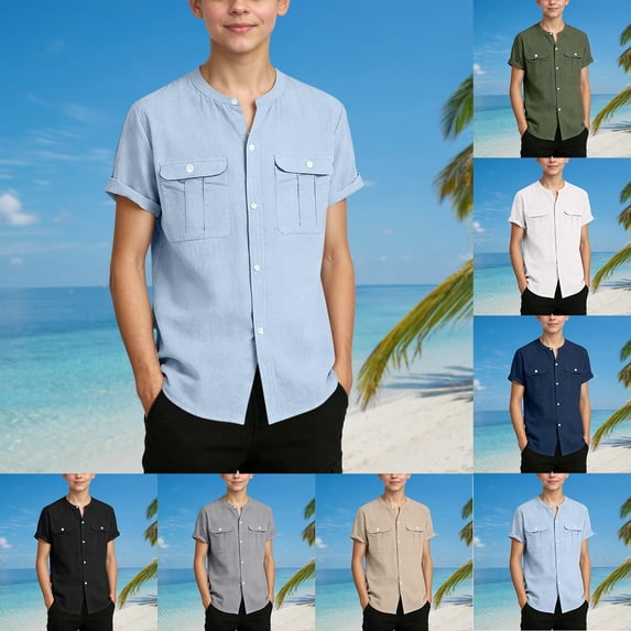 CAIXIA Boys Short Sleeve Dress Shirts Kids Summer Beach Button Down Shirt