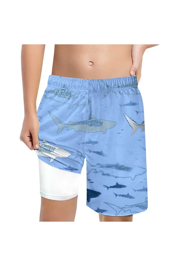 Boys Swim Trunks Size 8 with Compression Liner Swim Short Swimsuit 2 In 1 Printed Bathing Suit Quick-Dry Beach Swimwear