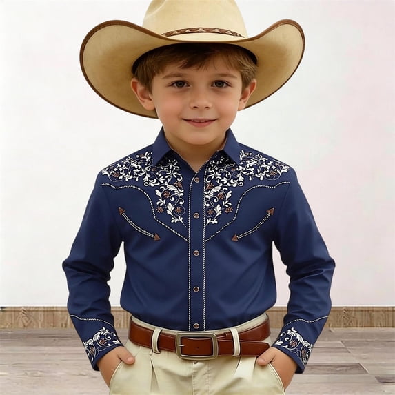 CAIXIA Boys Western Shirt Toddler Embroidered Pearl Snap Button Down Cowboy Long Sleeve Shirts