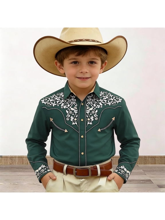 CAIXIA Boys Western Shirt Toddler Embroidered Pearl Snap Button Down Cowboy Long Sleeve Shirts