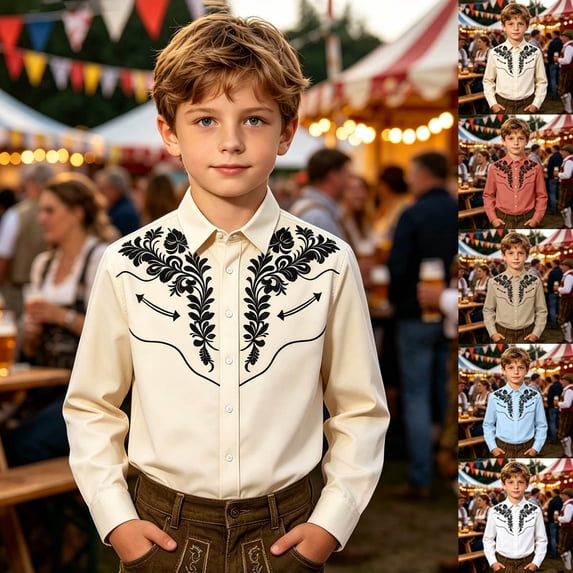 CAIXIA Boys's Western Cowboy Shirt Embroidered Long Sleeve Casual Snap Button Down Shirt