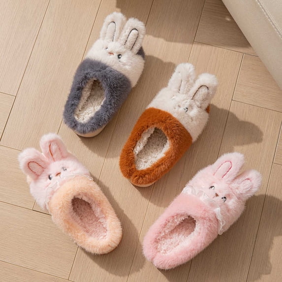 CAIXIA Bunny Slippers for Girls Boys Memory Foam Lined Novelty Print Non- Sole Curly House Shoes Warm Soft Winter Bedroom Slippers Indoor Outdoor Baby Girl Gifts