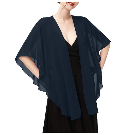CAIXIA Chiffon Shawl Wrap for Women Elegant Short Capelet Shrug Black Evening Cape Scarves for Wedding Bolero Cover Up Bridesmaid Formal Dress Party Accessory