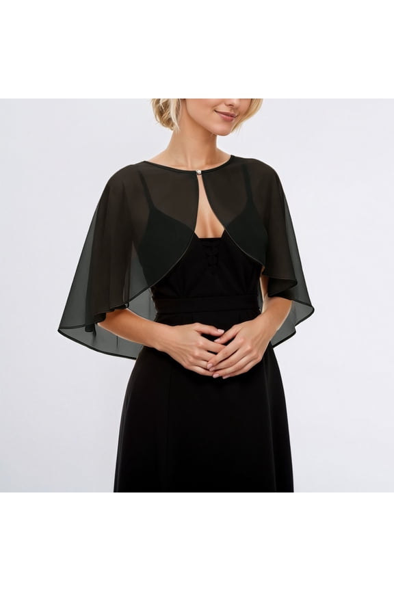 Chiffon Shawl Wrap for Women Elegant Short Capelet Shrug Black Evening Cape Scarves for Wedding Bolero Cover Up Bridesmaid Formal Dress Party Accessory