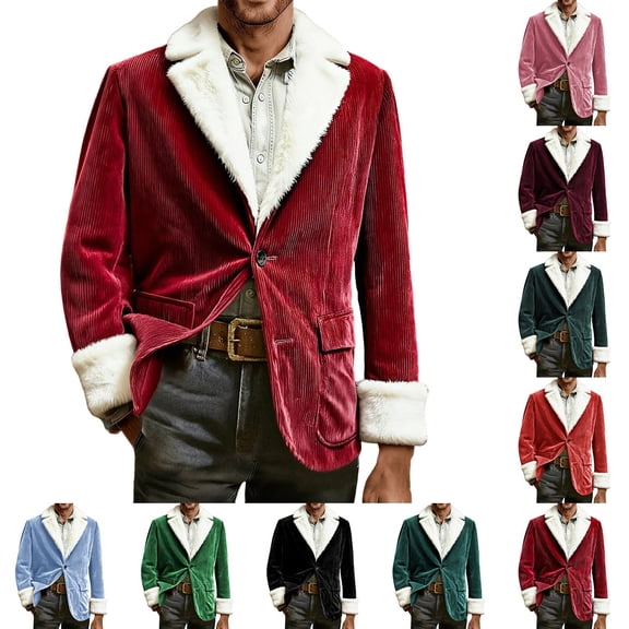 CAIXIA Christmas Blazer for Men Slim Fit Corduroy Velvet Jacket Xmas Suit Santa Sports Coat Holiday Party Wedding Tuxedo,Dark Green