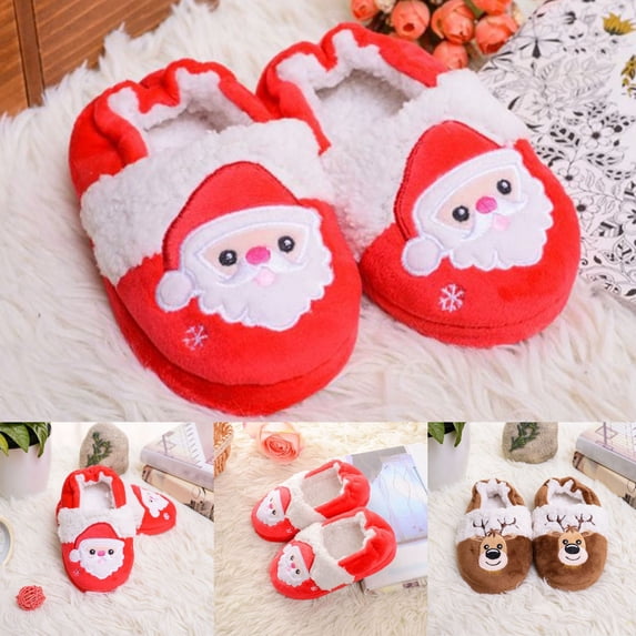 CAIXIA Christmas Kids Slippers Size 3 Boys Girls Memory Foam Lined Cartoon Pattern Anti- House Slippers for Toddler Girl Warm Soft Winter Fuzzy Indoor Slippers Outdoor Birthday Gifts