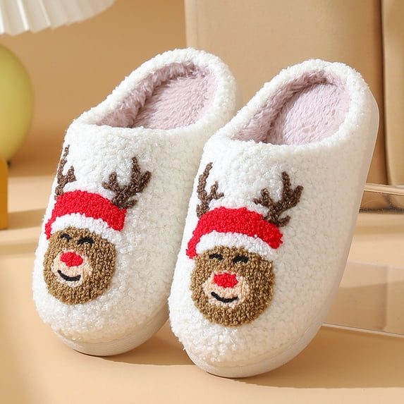 CAIXIA Christmas Toddler Slippers with Memory Foam Fuzzy Lined Graphic Print with Non- Sole House Slippers for Toddler Girl Fuzzy Soft Indoor Slipper Outdoor Birthday Gifts