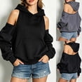 thumbnail image 1 of CAIXIA Cold Shoulder Lightweight Hoodies for Women Pullover Lined Casual Fashion Long Sleeve Fall Winter Letter Graphic Sweatshirts Women with Kangaroo Pocket 2026 Fall Outfits Clothes, 1 of 9