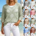 thumbnail image 1 of CAIXIA Crochet Coverups for Women Long Sleeve Plus Size Knit Cover Up Top Hollow Out Boho Summer Beachy Crocheted Tops, 1 of 6