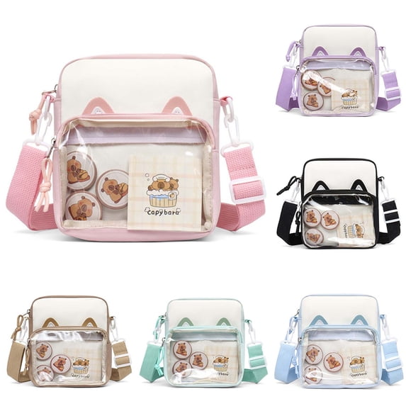 CAIXIA Crossbody Bags For Women Kids Cute Badge Pattern Transparent Shoulder Crossbody Bag, Lightweight Casual Handbag For Boys Girls Daily Use