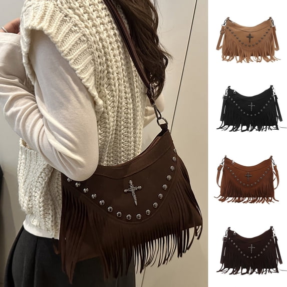 CAIXIA Crossbody Purses For Women Soft Stud Fringe Detail Fashion Messenger Crossbody Bag, Casual Stylish Shoulder Purse For Daily Everyday Wear