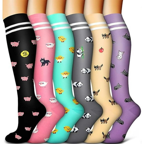 CAIXIA Cute Compression Socks Women Men Cotton 20-30 mmHg Knee High Cute Support Sock for Nurses Flying Pregnancy,Multicolour