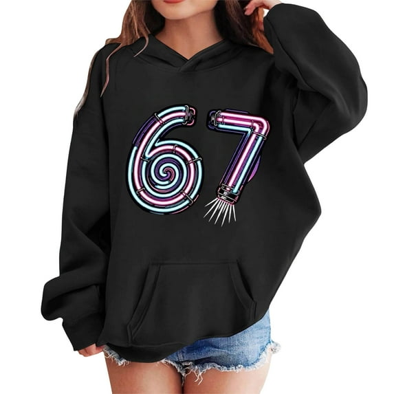 CAIXIA Cute Hoodies Y2k 6 7 Six Seven Six Seven Sweatshirt Long Sleeve for Kids Boys Pullover Casual Fashion Fall Winter,Black