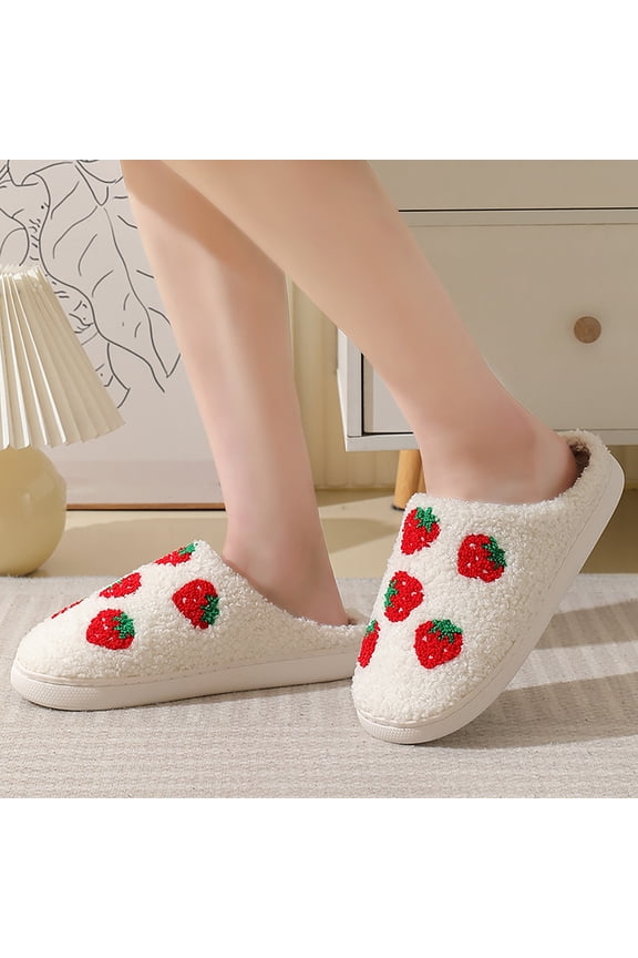 Cute Slippers for Women Knit Memory Foam with Arch Support Lined Anti-Skid Rubber Sole Cartoon Pattern Cute Novelty Warm Plush Bedroom Shoes Scuff Bride Gifts