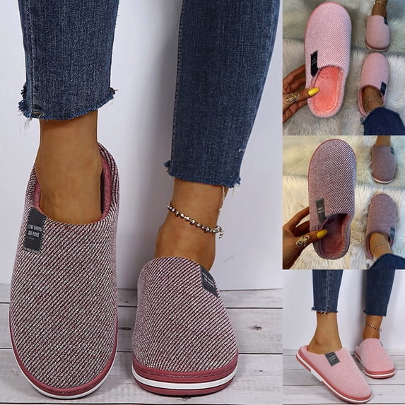 CAIXIA Cute Slippers for Women Memory Foam Arch Support Wide Widths Lined Chenille Non-Skid Solid Color Breathable Mens House Shoes Indoor Outdoor Gifts for Her