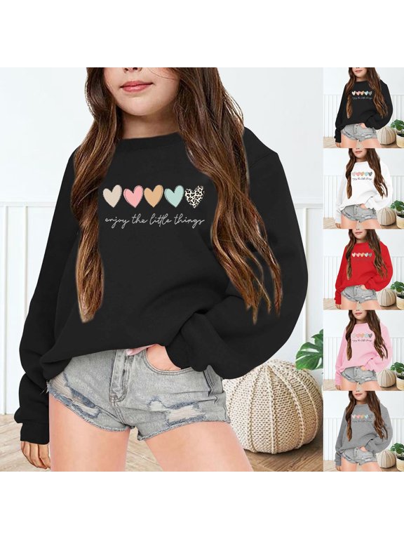 Cute Sweatshirts Girls Crew Neck Trendy Long Sleeve Shirt 3d Graphic Medium Weight Pullover Tops Back To School Outfit Girls Fashion Clothes