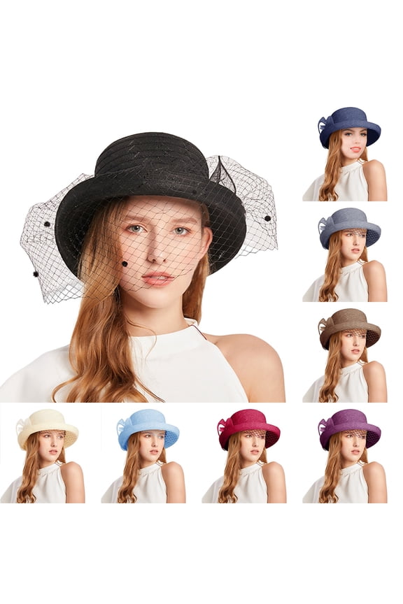 Derby Hats for Women Large Flower Tea Party Outfit Elegant Church Hat Adjustable Wide Brim Fascinator Sun Hat Wedding Cocktail Bride Headband