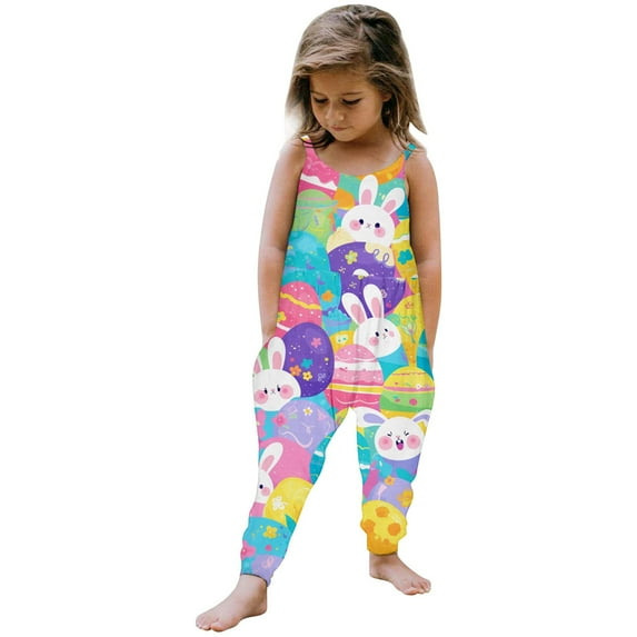CAIXIA Easter Bunny Baby Girls Sleeveless Jumpsuit One-Piece Romper Outfit for Girl Toddler and Kid