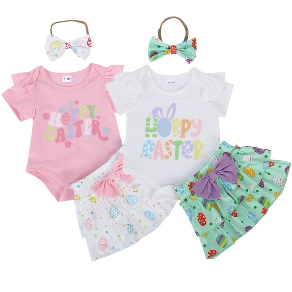 CAIXIA Easter Bunny Bodysuit For Toddler Girls 3T-4T Baby Girl Easter Clothes Ruffle Long Sleeve Romper Bunny Easter Eggs Print Overall Skirt Dress Cute Newborn Outfit