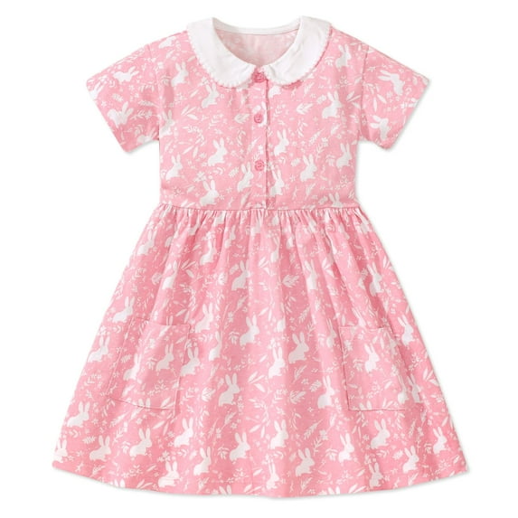 CAIXIA Easter Dresses For Toddler Girls Toddler Girl Short Sleeve Cotton Easter Bunny Applique Dress, Tulle Easter Egg Playwear