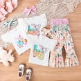 thumbnail image 1 of CAIXIA Easter Outfit Baby Girl Newborn Baby Girl Easter Outfit New Chick In Town Ribbed Romper Chicks Bow Flare Pants Headband Clothes Set, 1 of 9