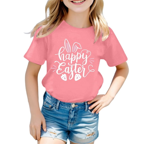 CAIXIA Easter Shirts Girls T Shirts Size 6 Cute Bunny Toddler Girl Shirts 4t Super Soft Round Neck Casual Short Sleeve Girl Tops Size 6 Basic Tee Little Boys Clothes 3-4 Years