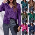 thumbnail image 1 of CAIXIA Elegant Women's Satin Silk Button Down Blouse Loose Fit Casual Long Sleeve Shirt for Work Wear Going Out Tops For Women,Navy, 1 of 6