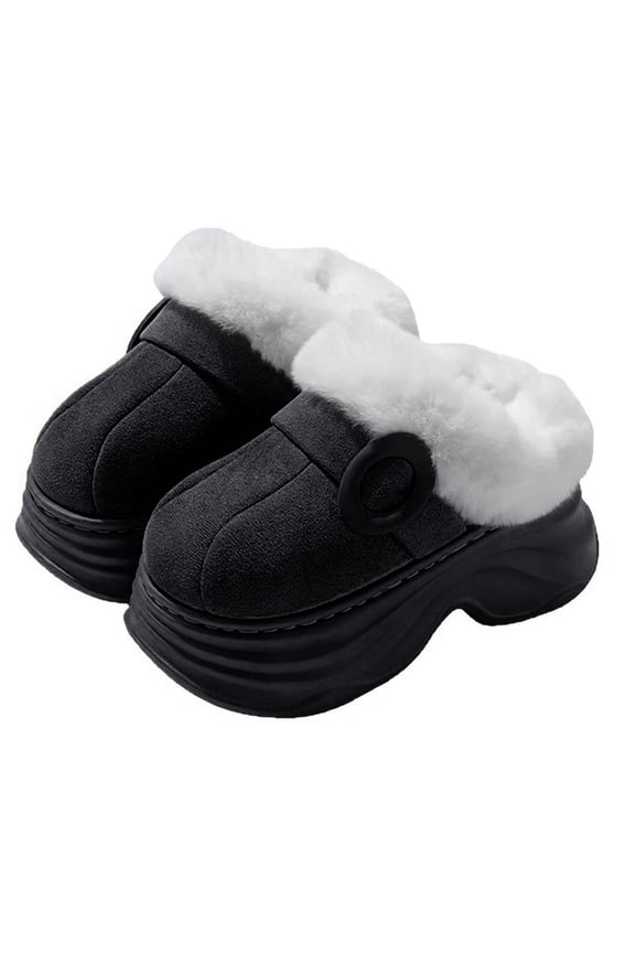Elevated Platform Slippers For Women Indoor Outdoor Cozy Memory Foam Arch Support Soft Lined Slide On Winter Warm Comfort Footwear,Black