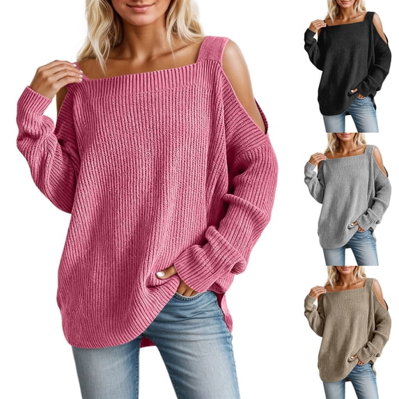 CAIXIA Fall Sweaters For Women Off Shoulder Long Sleeve Pullover Tops Soft Basic Clothes Elegant Shirts Daily Work Outfits Fall Winter Clothes,Black