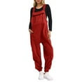 thumbnail image 1 of CAIXIA Fleece Overalls Women 2047 Warm Winter Casual Loose Jumpsuits Sherpa Bib Overalls Fuzzy Ski Pants with Pockets,Red, 1 of 7
