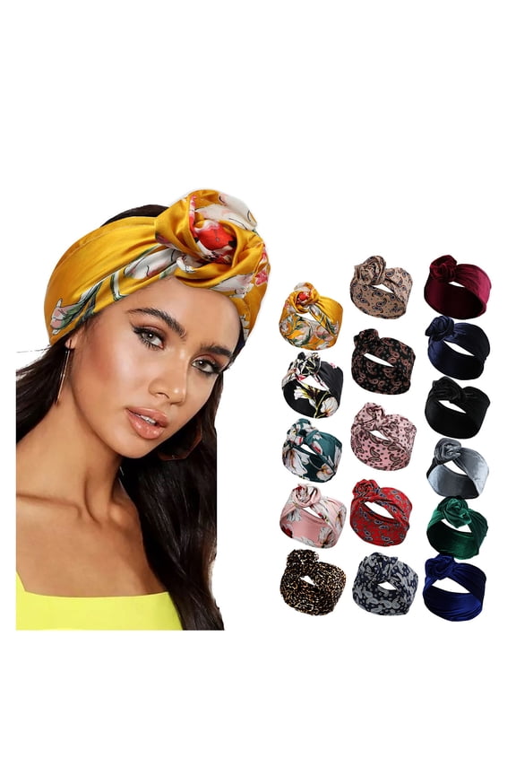 Flower Leopard Print Knotted Elastic Headband Boho Wide Stretch Hair Wrap For Girls Womens Yoga Fashion