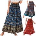 thumbnail image 1 of CAIXIA Flowy Skirts for Women Midi Length Straight Striped Stretchable Fabric Chiffon Elastic High Waist Pleated A-Line Flared Maxi Skirts, 1 of 9