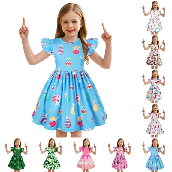 CAIXIA Girl Dress Up Easter Bunny Toddler Girls Easter Flutter Sleeve Dress, Easter Egg Casual School Daily Wear Dress