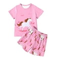 thumbnail image 1 of CAIXIA Girl Outfits 3T Girls Summer Casual Play Set Featuring Adorable Cartoon Horse Print Short Sleeve Top and Shorts for Toddler Kids Daily Outdoor Wear,2-3 Years, 1 of 6