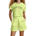 thumbnail image 1 of CAIXIA Girls 2 Piece Outfits Girls Fashion Casual Letter Print Short Sleeve and Shorts Set Loose Fit Outfit for Everyday Wear,6 Years, 1 of 4