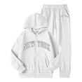 thumbnail image 1 of CAIXIA Girls 2 Piece Outfits Girls Letter Print Tracksuit Warm Winter Outfit With Zippered Hoodie And Jogger Pants Soft Cozy Casual Athletic Wear For Toddlers And Kids,White, 1 of 4