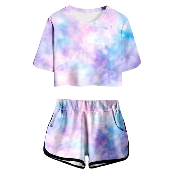 CAIXIA Girls 2 Piece Outfits Size 8-10 Girls Summer Casual Outfit Set Cute Printed Short Sleeve Top with Matching Shorts Lightweight Comfortable Round Neck Pocket Design for Teens Juniors,11-12 Years