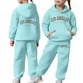 thumbnail image 1 of CAIXIA Girls 2 Piece Outfits Size 9-10 Girls Long Sleeve Hooded Sweatsuit Set Warm Solid Pullover Top and Pants Casual Kids Outfit for Fall Winter,Blue, 1 of 7