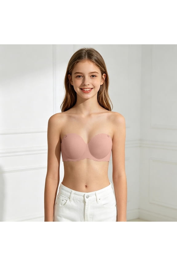 Girls Bandeau Bra Anti-Slip,Training Bras Dance Tube Top with Adjustable Clear Straps