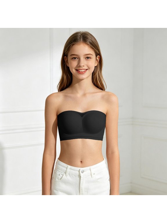 Girls Bandeau Bra Anti-Slip,Training Bras Dance Tube Top with Adjustable Clear Straps