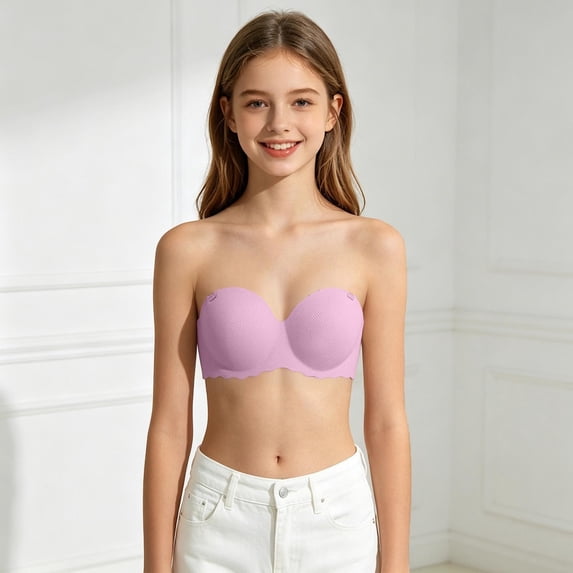 CAIXIA Girls Bandeau Bra Anti-Slip,Training Bras Dance Tube Top with Adjustable Clear Straps