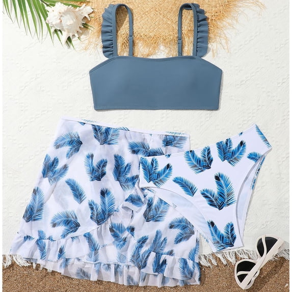 CAIXIA Girls Bathing Suit Girls Two Piece Swimsuit Bikini Set with Mesh Cover Up for Teens and Juniors