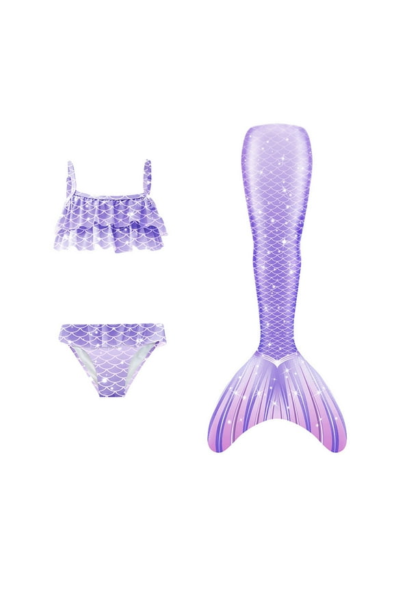 Girls Bathing Suit Ruffle Mermaid Swimsuit for Girls 4-6 Bikini Bottoms Fish Tail Suit Beach Swimwear,4-5 Years