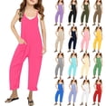 thumbnail image 1 of CAIXIA Girls Casual Jumpsuits Spaghetti Strap Sleeveless Loose Romper Long Pants with Pockets Kids Clothes Back To School Girls Clothes Boys Clothes, 1 of 7