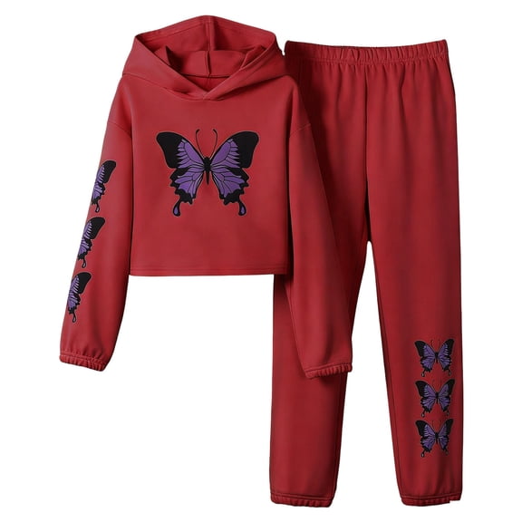 CAIXIA Girls Clothes 2 Piece Cute Butterfly Sweatshirt & Flared Pants/Cargo Pants Winter Outfits for Teen Girls