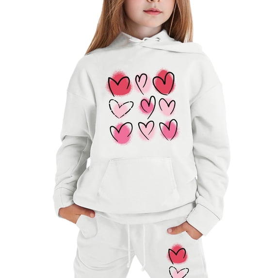 CAIXIA Girls Clothes Fall Outfits Stylish Kids Letter Graphic Hoodie and Jogger Outfit Set Cozy Long Sleeve Casual Wear for Children,White
