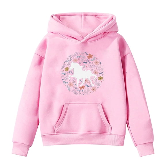 CAIXIA Girls Clothes,Kids Horse Print Long Sleeve Hoodies
