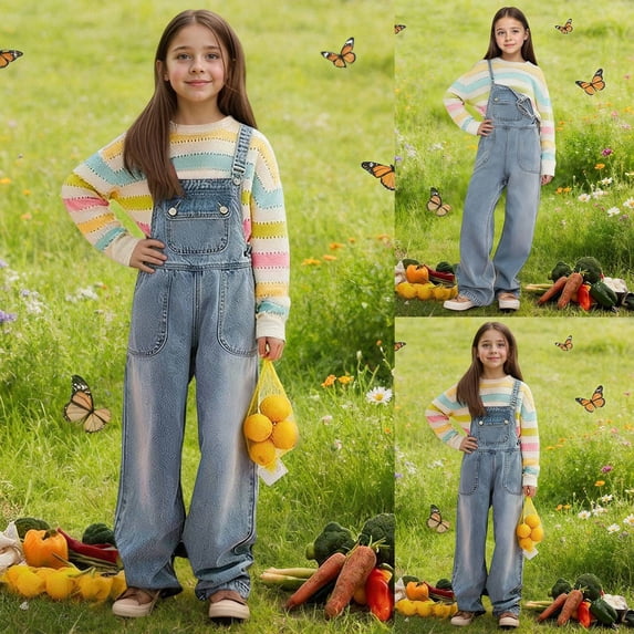 CAIXIA Girls Denim Jumpsuit Kids Sleeveless Wide Leg Overalls Girl Bib Overall with Pockets Tweens Cute Clothes