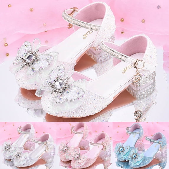 CAIXIA Girls Dress Shoes Girls High Heels Sandal for Girls Open Toe Ankle Buckle Strap Dress Shoes for Little Big Kids In Wedding Party Block Pump Sandals,4.5-5Years